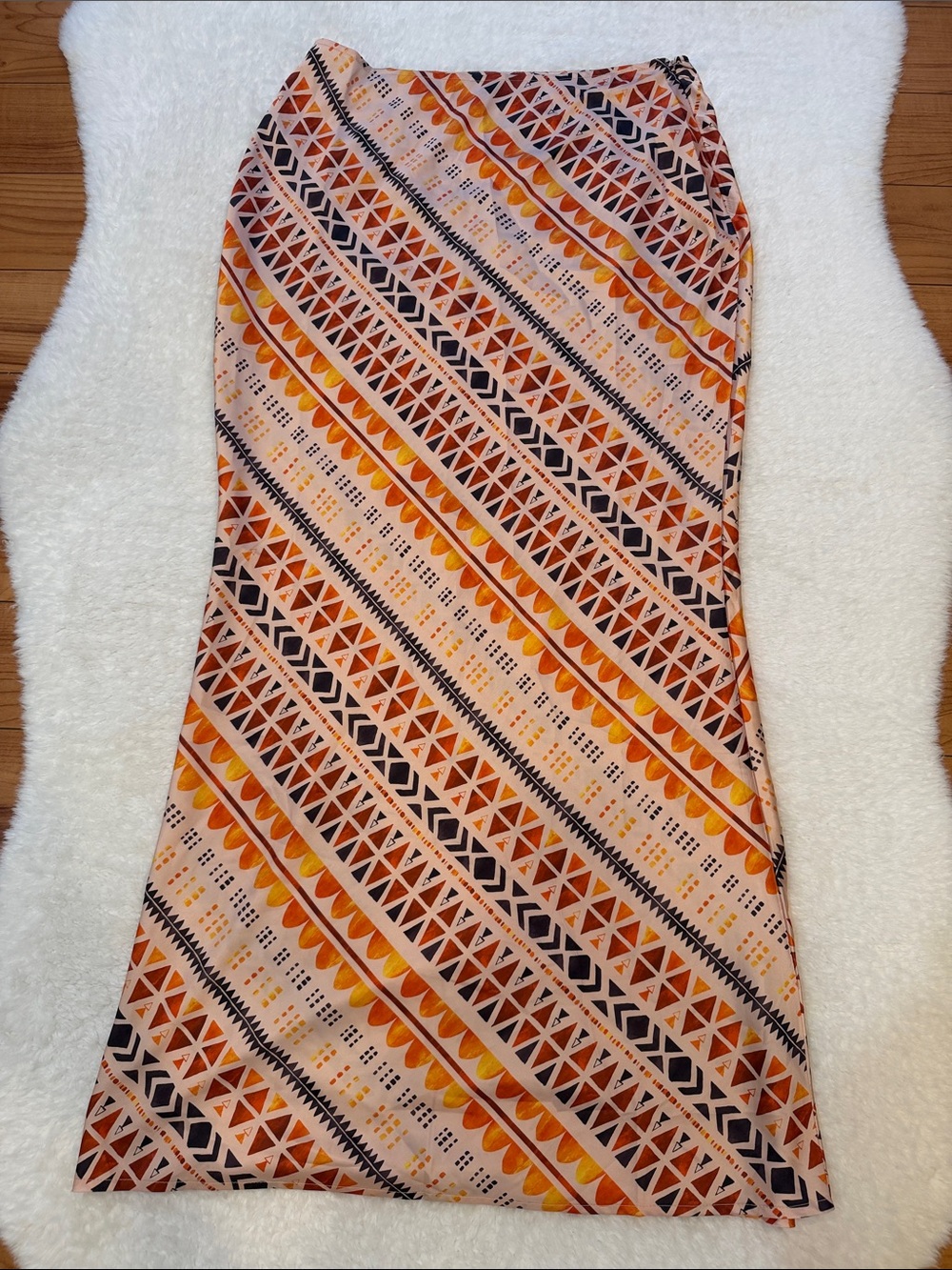 Boho Orange Geometric Maxi Skirt